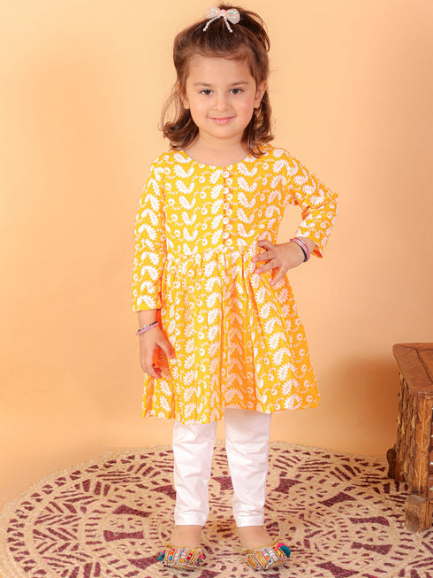 Vastramay SISHU Girl's Orange Chikankari Kurta Leggings Set